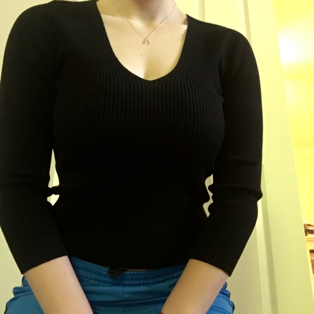 Black Ribbed Knit Top